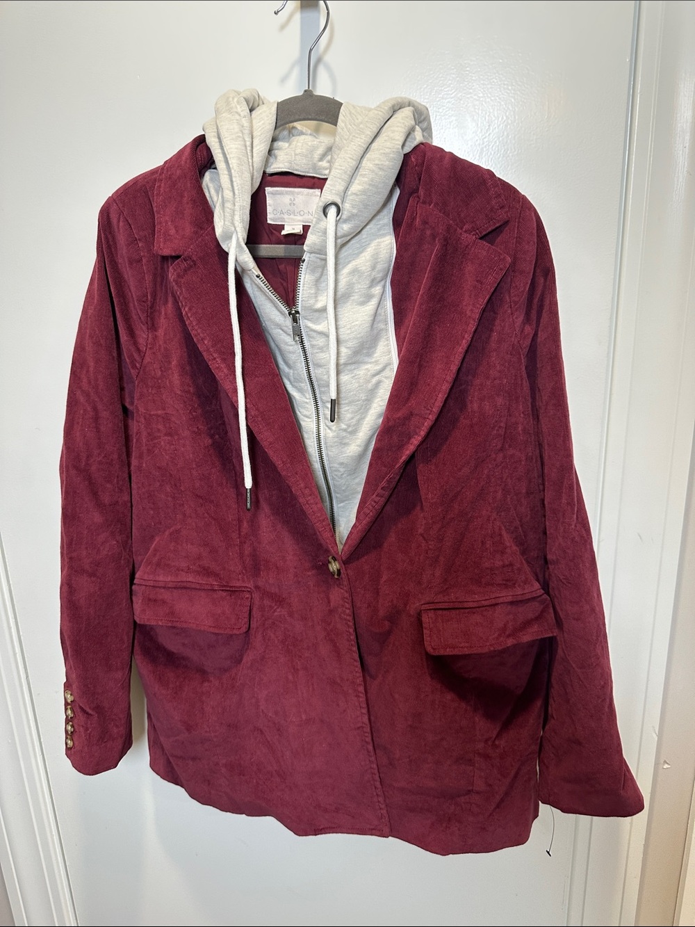 Caslon Wine Corduroy Blazer with Light Gray Hooded Insert (55)